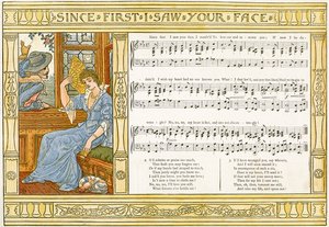 「Since First I Saw Your Face」、「Pan-Pipes」からの歌のイラスト、古歌の本、新しくアレンジされテオの伴奏付き。 Marzials、George Routledge und Sons、1884年にロンドンで発行された（ 作： Walter Crane